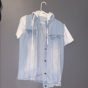 short sleeve white and denim jacket